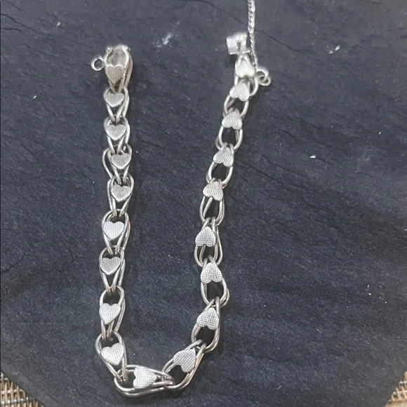 Sterling Silver Heart Link Bracelet vintage charm bracelet - Picture 2 of 5
